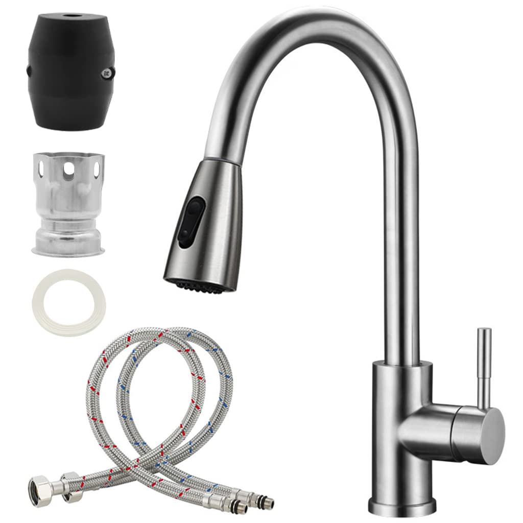 HASTHIP Kitchen Faucet with Pull Down Sprayer Brushed Nickel, 304 Stainless Steel Kitchen Sink Faucet, High Arc Single Handle, 360° Rotatable, Two Water Outlet Modes, Matte Finish, Swan Neck Spout HASTHIP Kitchen Faucet with Pull Down Sprayer Brushed Nickel, 304 Stainless Steel Kitchen Sink Faucet, High Arc Single Handle, 360° Rotatable, Two Water Outlet Modes, Matte Finish, Swan Neck Spout